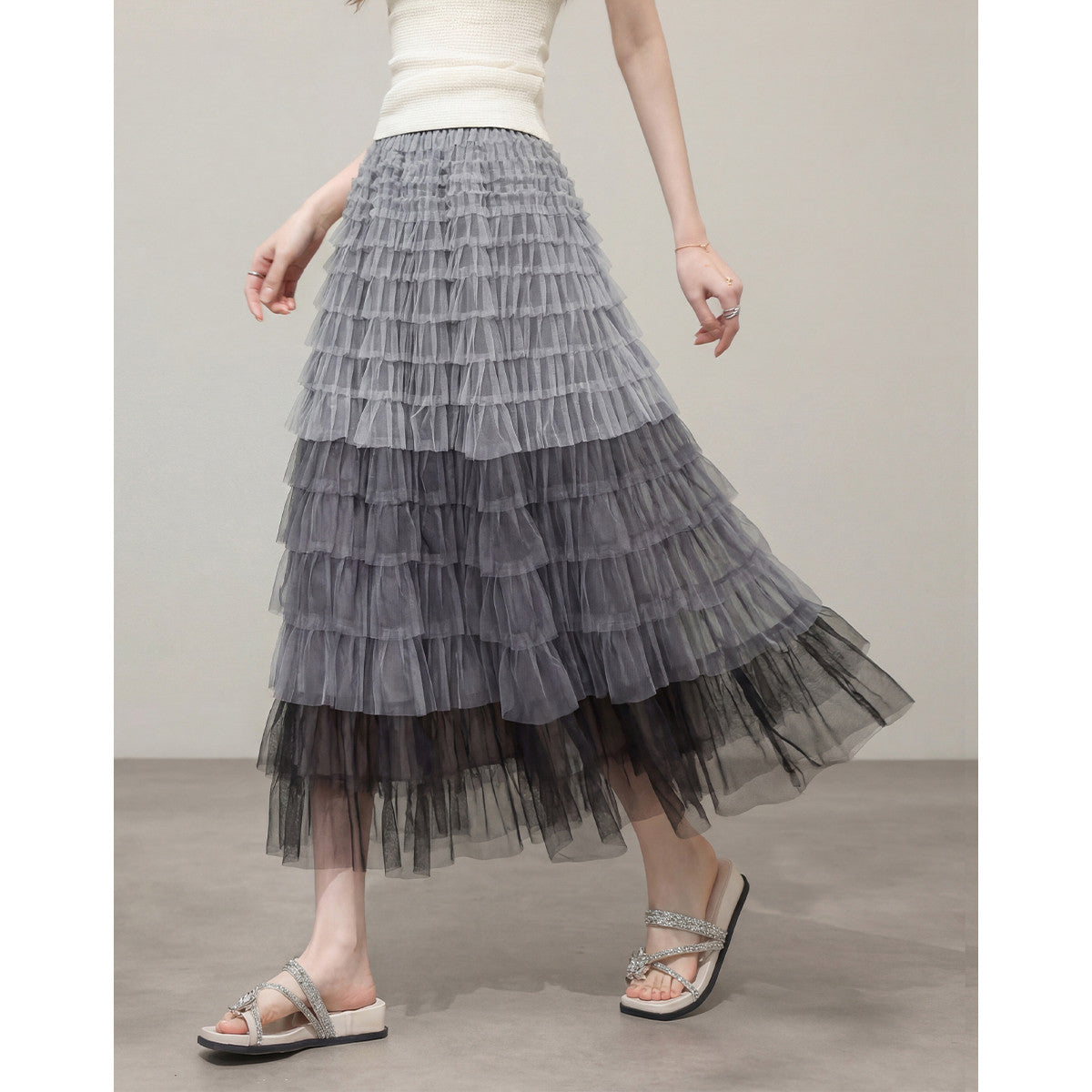 【Soft Tulle Cake Skirt】Sweet Gradient Half-Skirt, High-Waist A-line Skirt, Women's Umbrella Skirt Summer 2026
