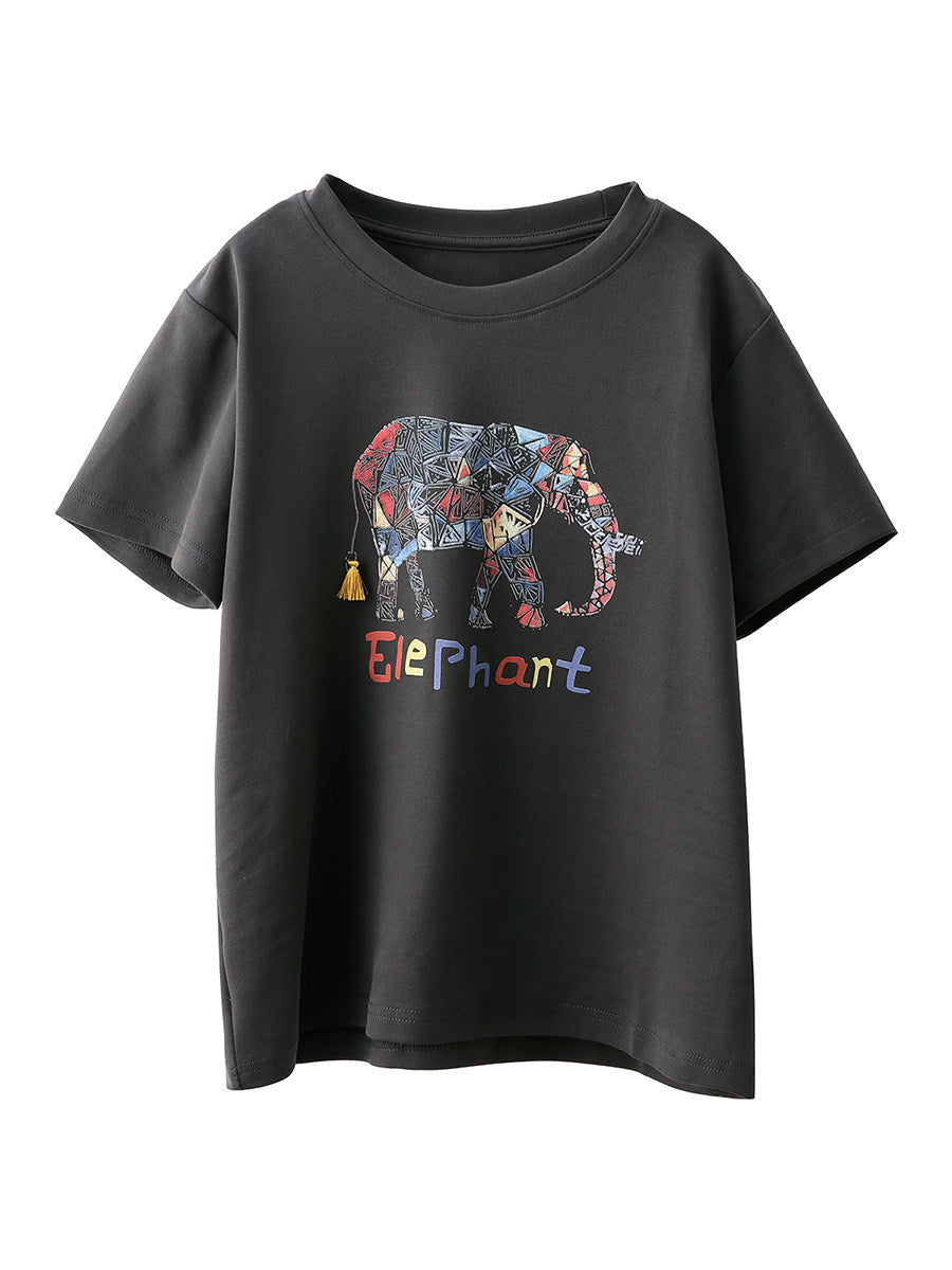 園園美衣ファッションキャラクタープリント半袖Tシャツ女性春夏新作コットンクルーネックカジュアルプルオーバートップス