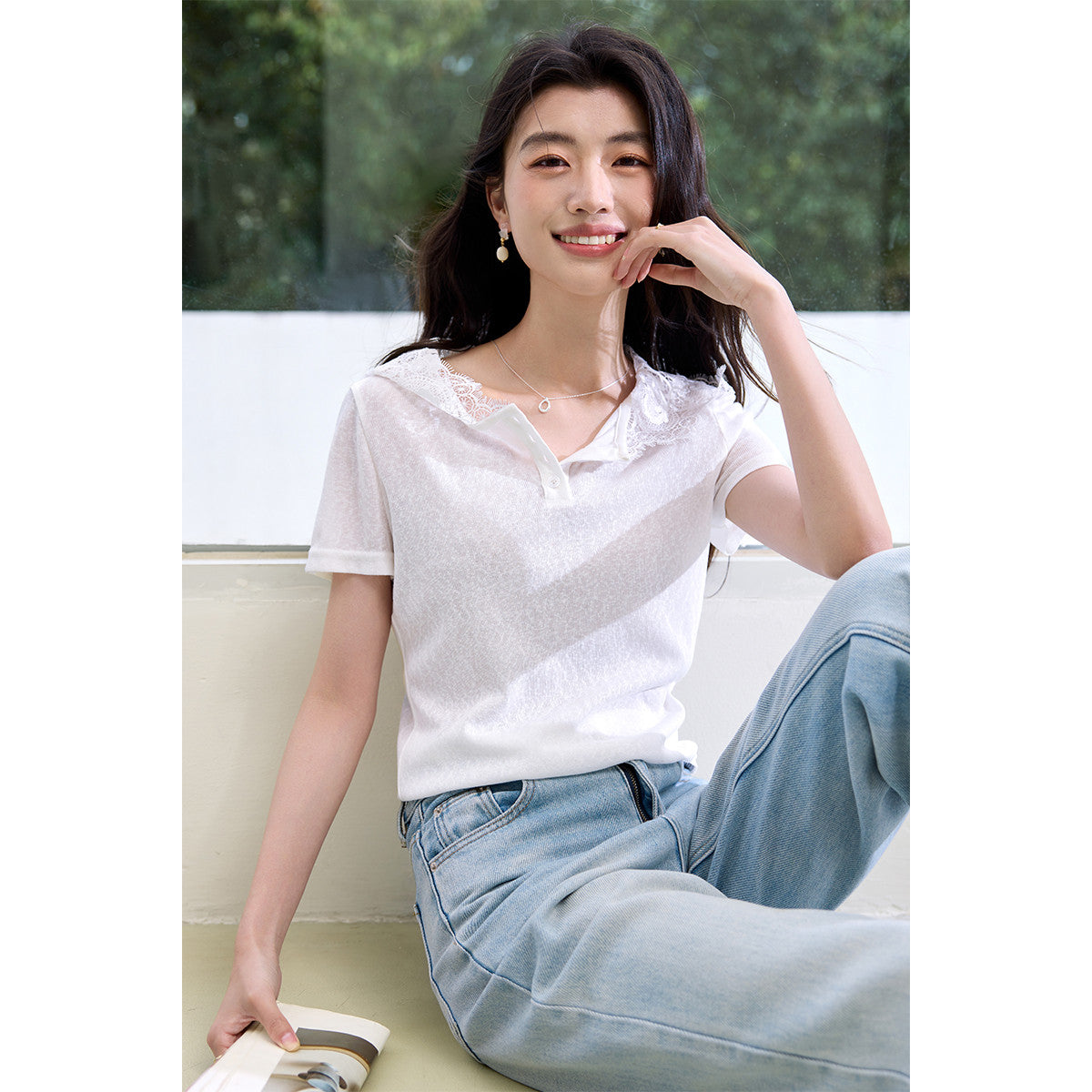 【レースジョイントキャップ半袖Tシャツ】2026夏のおしゃれカジュアルインナーボトムで着やせトップス