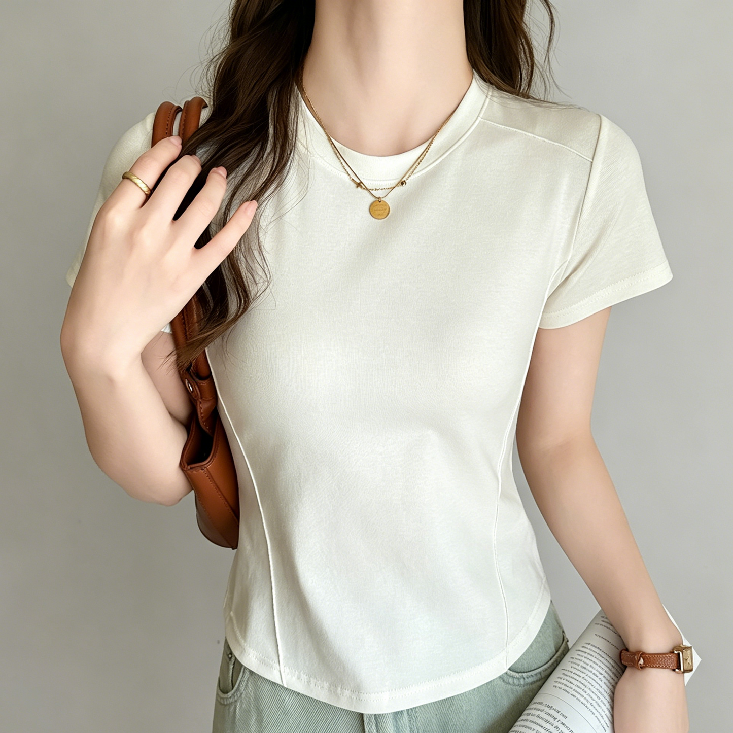 【ショルダーラインの魚の骨が痩せて見える】アンダーTシャツブラウスブラウスブラウスブラウスブラウスブラウス夏