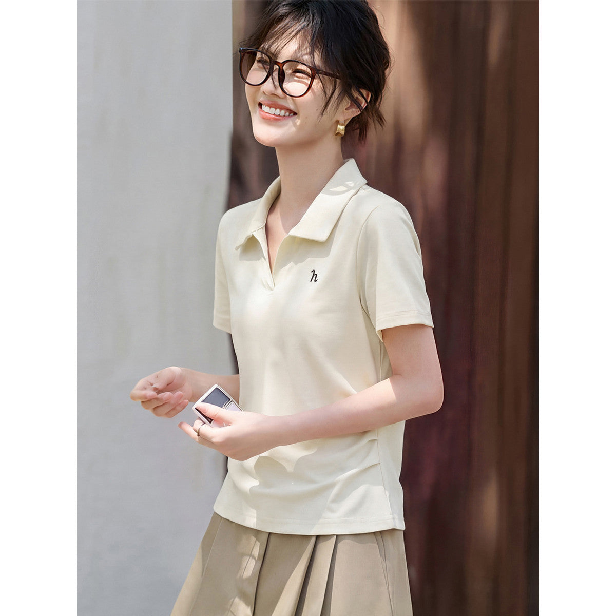 半袖Tシャツ女子夏はポロシャツトップスでカジュアル百合Tシャツボトム