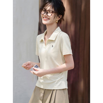 半袖Tシャツ女子夏はポロシャツトップスでカジュアル百合Tシャツボトム