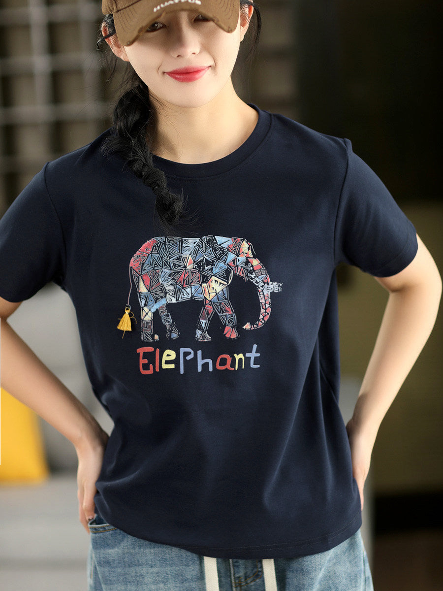 園園美衣ファッションキャラクタープリント半袖Tシャツ女性春夏新作コットンクルーネックカジュアルプルオーバートップス