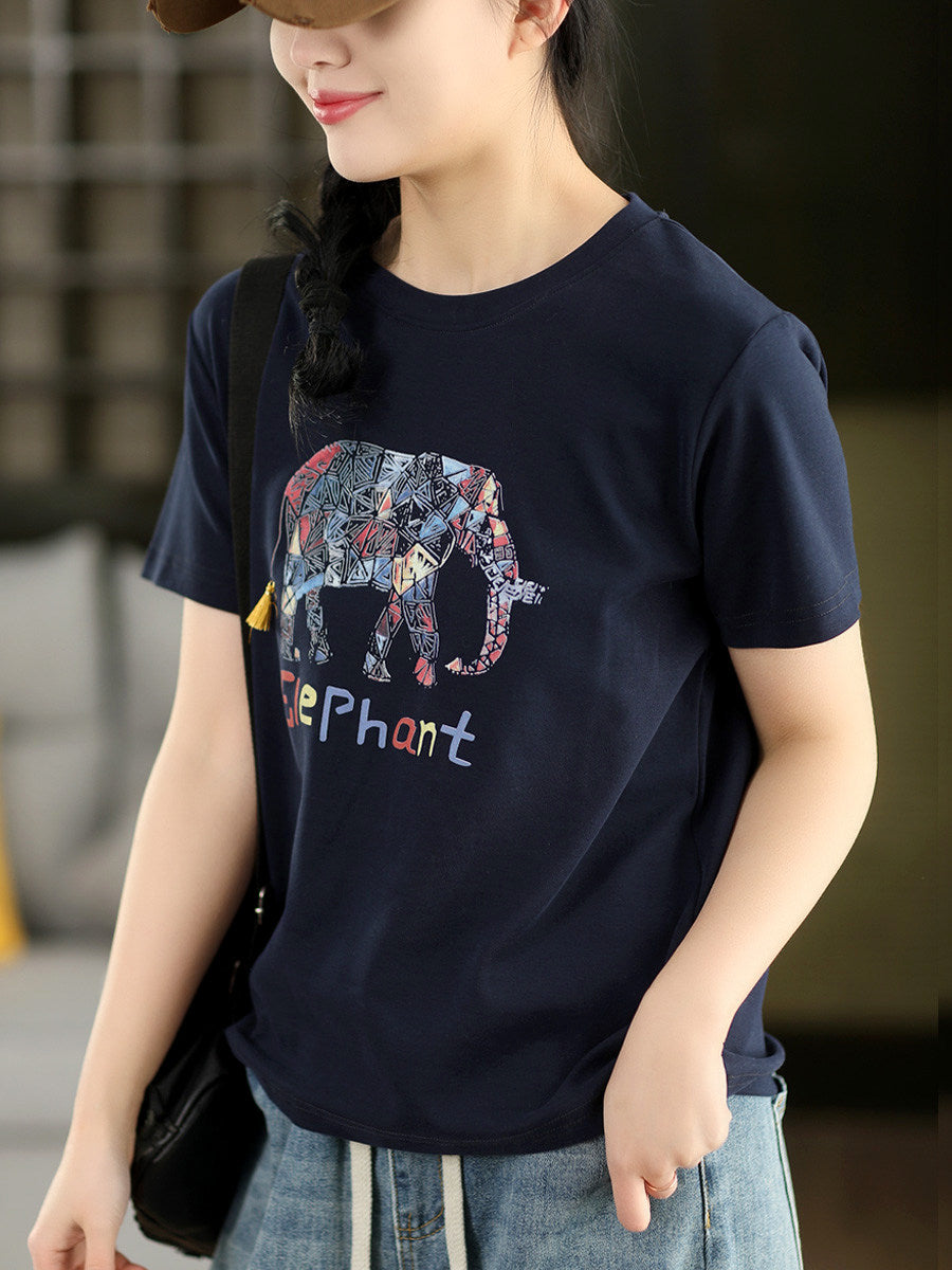 園園美衣ファッションキャラクタープリント半袖Tシャツ女性春夏新作コットンクルーネックカジュアルプルオーバートップス