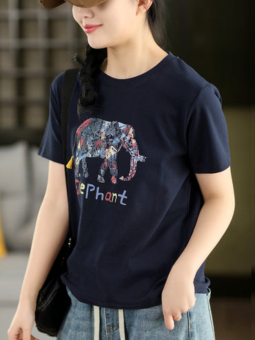 園園美衣ファッションキャラクタープリント半袖Tシャツ女性春夏新作コットンクルーネックカジュアルプルオーバートップス