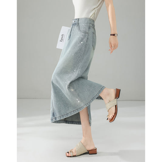 【綿重工業ドリル付きデニム半身スカート女】26夏ハイウエスト着痩せ開きストレートロングスカート