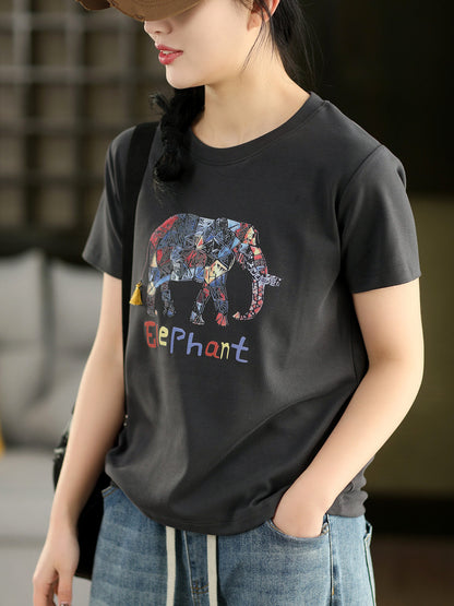 園園美衣ファッションキャラクタープリント半袖Tシャツ女性春夏新作コットンクルーネックカジュアルプルオーバートップス
