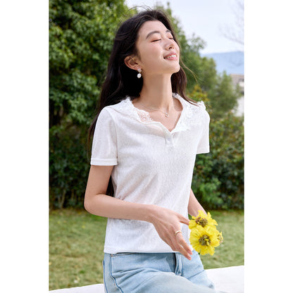 【レースジョイントキャップ半袖Tシャツ】2026夏のおしゃれカジュアルインナーボトムで着やせトップス