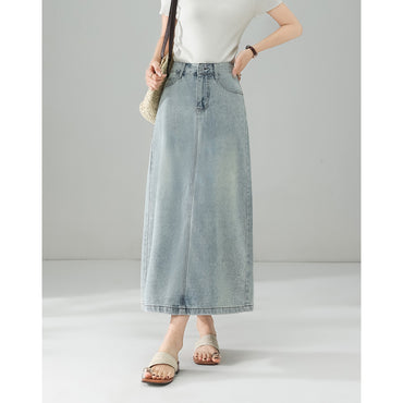 【綿重工業ドリル付きデニム半身スカート女】26夏ハイウエスト着痩せ開きストレートロングスカート