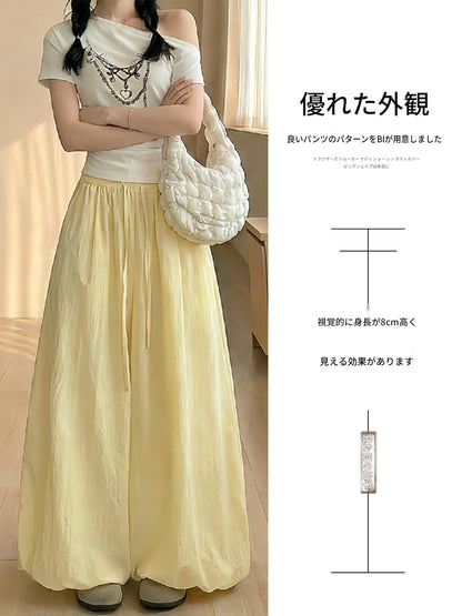 日系のだるい白いキュロットパンツゆったり股間隠しワイドパンツ