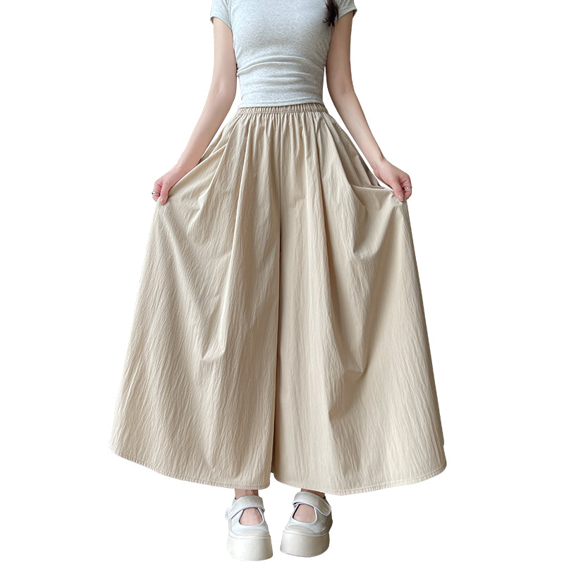 日系綿麻ワイドキュロット女夏のハイウエストゆるウエストウエスト大振り九分パンツ垂れ感ゆったり着やせカジュアル山本パンツ