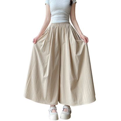 日系綿麻ワイドキュロット女夏のハイウエストゆるウエストウエスト大振り九分パンツ垂れ感ゆったり着やせカジュアル山本パンツ