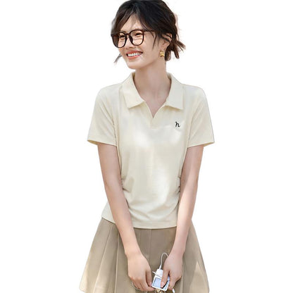 半袖Tシャツ女子夏はポロシャツトップスでカジュアル百合Tシャツボトム